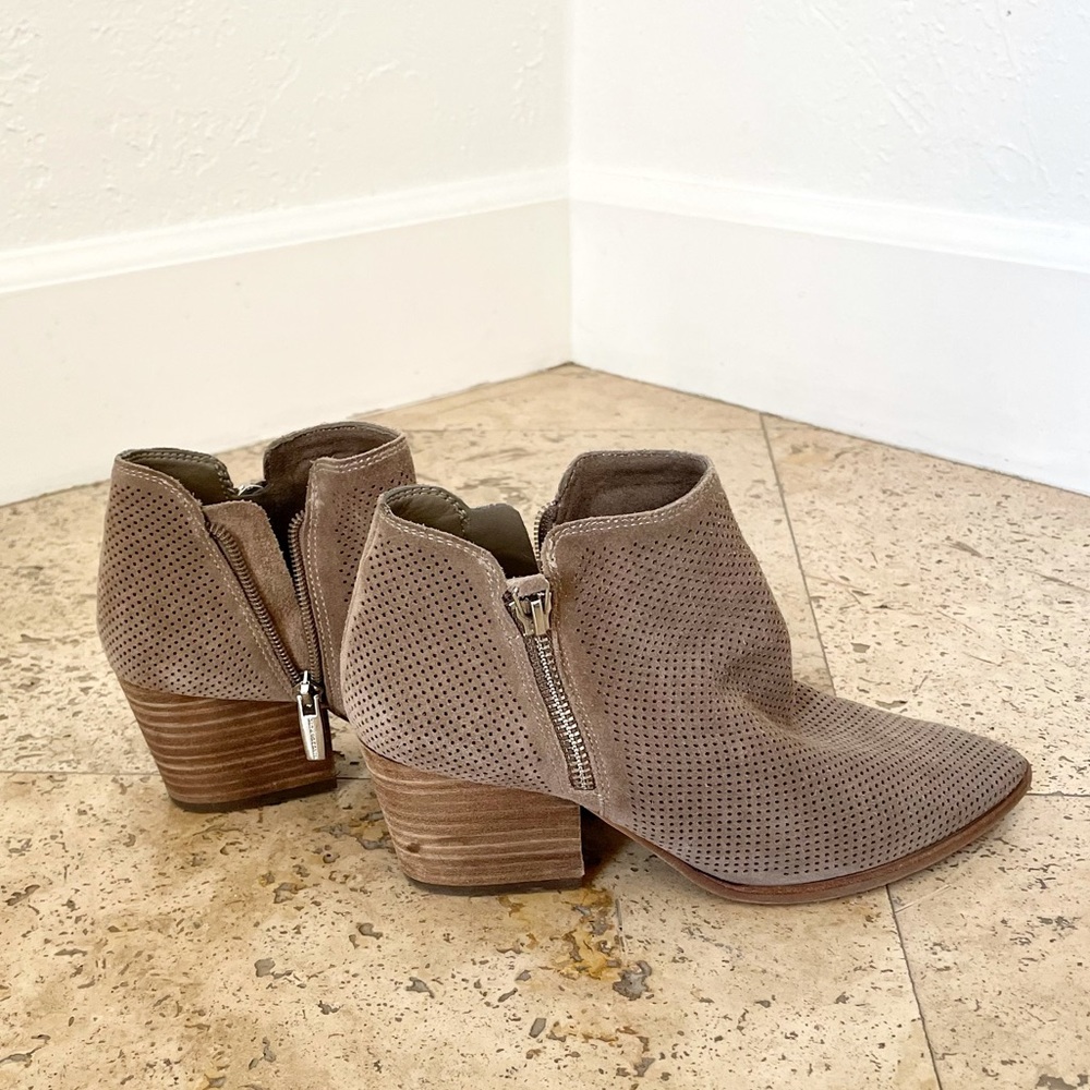 Vince Camuto Gray Taupe Leather Perforated Ankle Booties